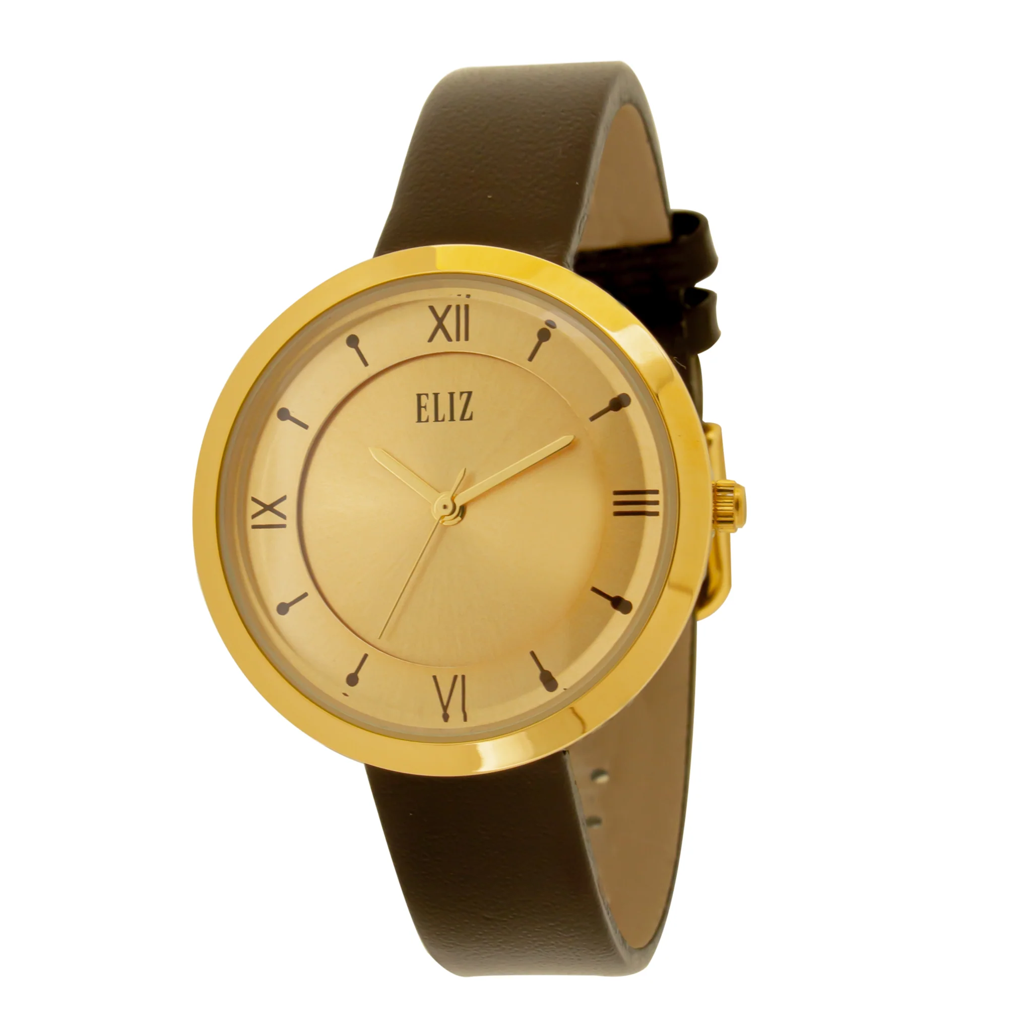 ELIZ ES8763L1GCO SS Caseback & Leather 3-Hands Women"s Watch