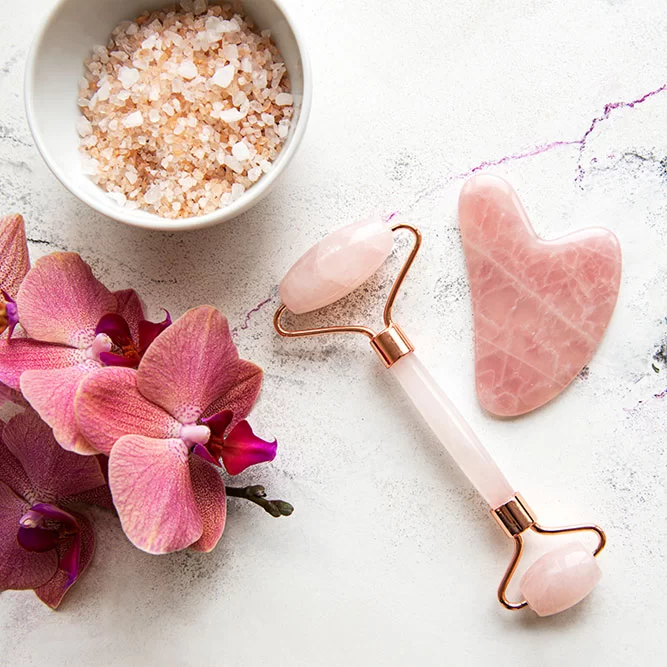 Face Roller & Gua Sha Set Rose Quartz
