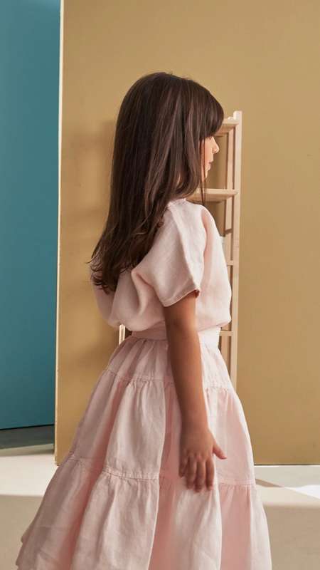 Girls Draped Collar Short Sleeve Blouse