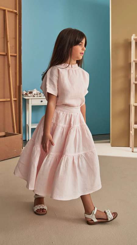 Girls Draped Collar Short Sleeve Blouse