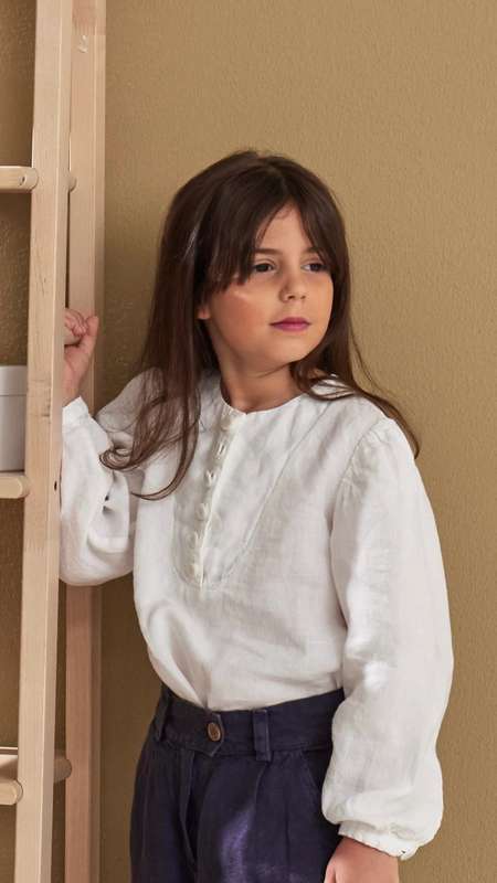 Girls Front Button Placket L Sleeve Blouse