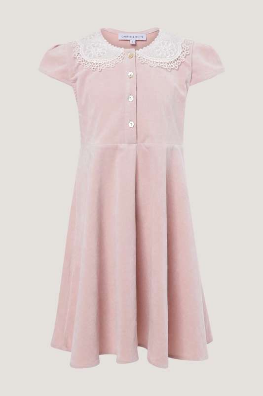 Girls Lace Collar Velvet Dress
