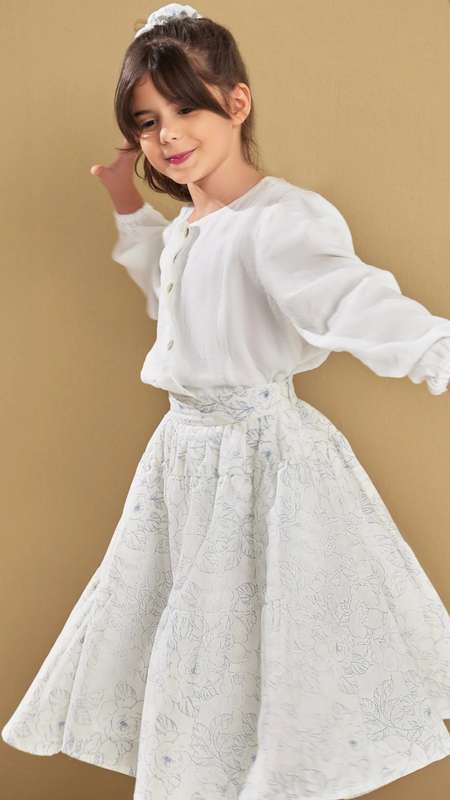 Girls Mid Skirt Blue Floral AOP