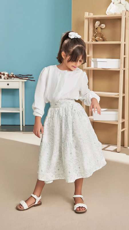 Girls Mid Skirt Blue Floral AOP