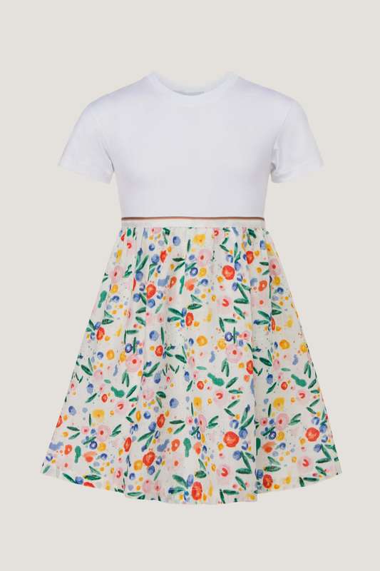 Girls Priny Solid & Print Mix SS Dress