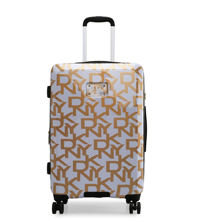 DKNY DECO Signature White & Gold Luggage - Large Size Lightweight Spinner Suitcase Set with TSA Lock