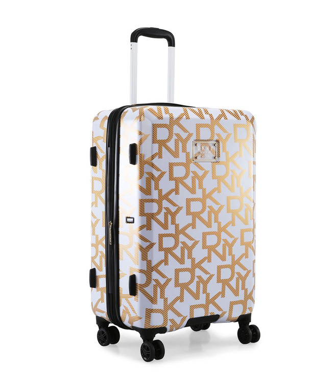 DKNY DECO Signature White & Gold Luggage - Large Size Lightweight Spinner Suitcase Set with TSA Lock