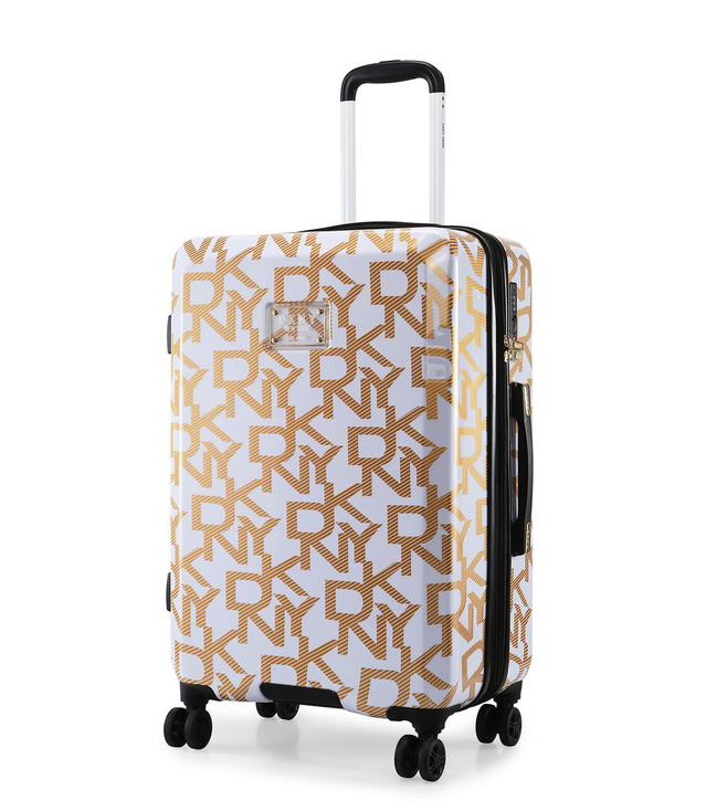 DKNY DECO Signature White & Gold Luggage - Large Size Lightweight Spinner Suitcase Set with TSA Lock