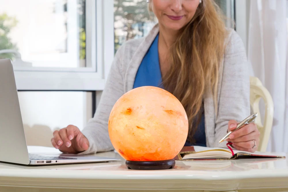 Himalayan Salt Lamp Globe / Ball + Candle Holder Set