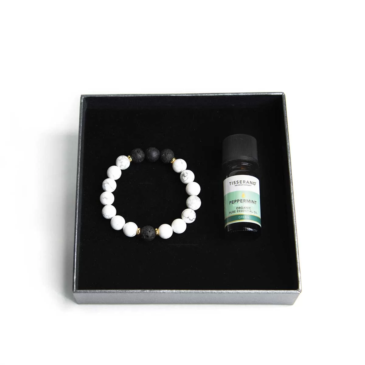 Howalite & Lava Bracelet + Peppermint Oil