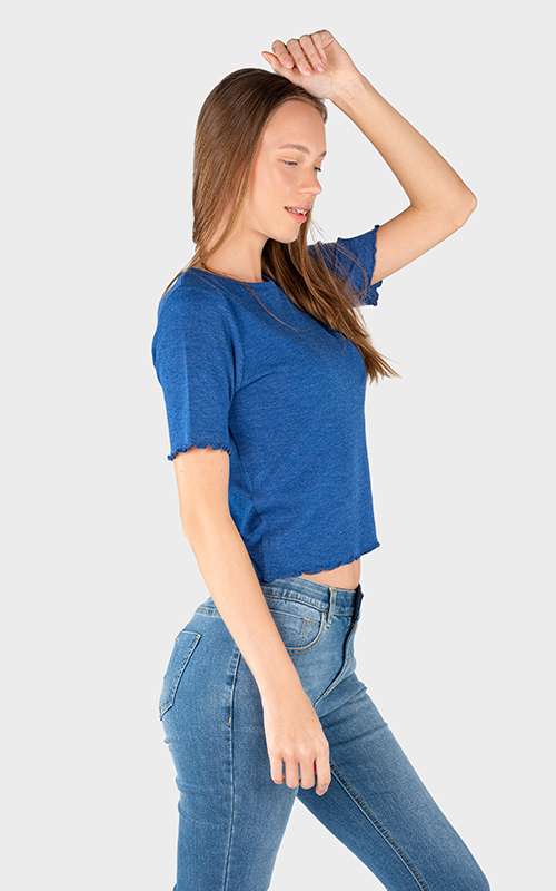 Ladies Cotton Knitted Short Sleeve T-Shirt - Dark Blue