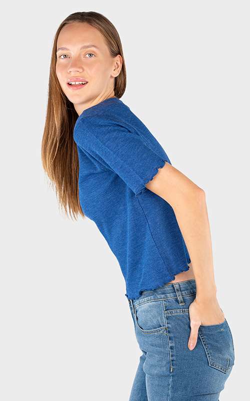 Ladies Cotton Knitted Short Sleeve T-Shirt - Dark Blue