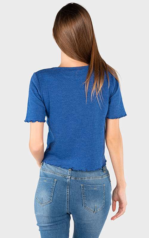 Ladies Cotton Knitted Short Sleeve T-Shirt - Dark Blue