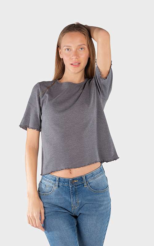 Ladies Cotton Knitted Short Sleeve T-Shirt - Dark Grey