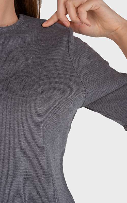 Ladies Cotton Knitted Short Sleeve T-Shirt - Dark Grey