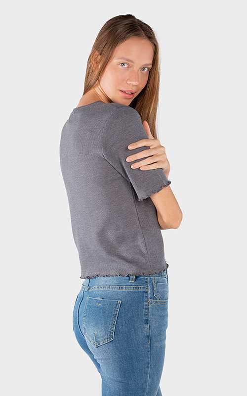 Ladies Cotton Knitted Short Sleeve T-Shirt - Dark Grey