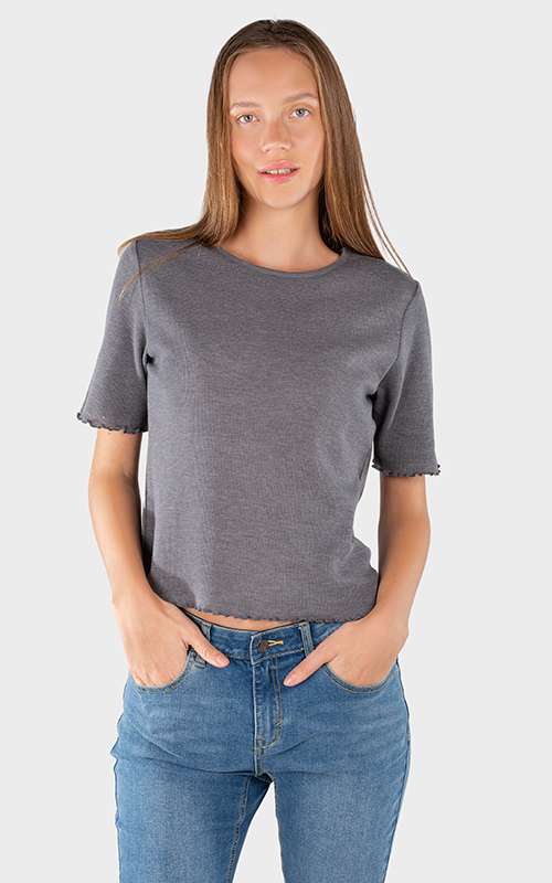 Ladies Cotton Knitted Short Sleeve T-Shirt - Dark Grey
