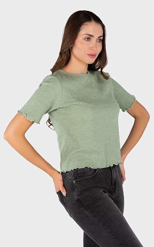 Ladies Cotton Knitted Short Sleeve T-Shirt - Light Green