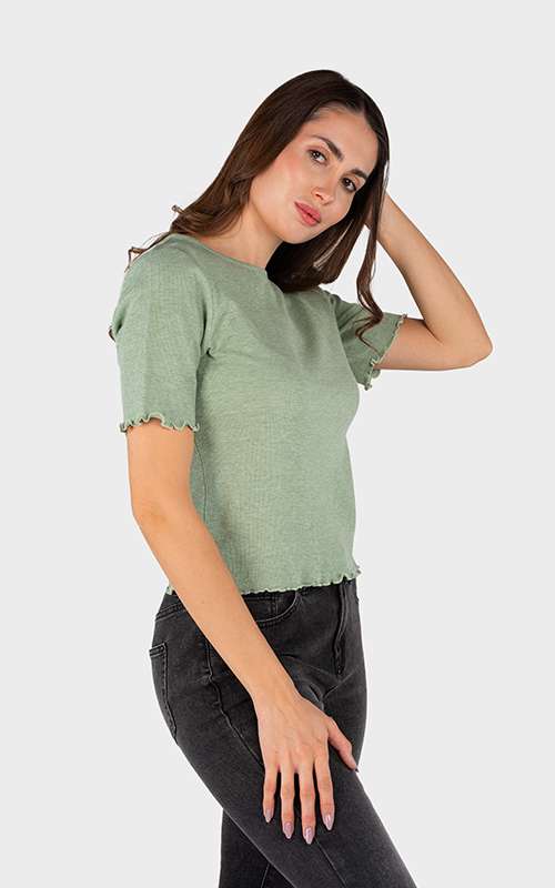 Ladies Cotton Knitted Short Sleeve T-Shirt - Light Green