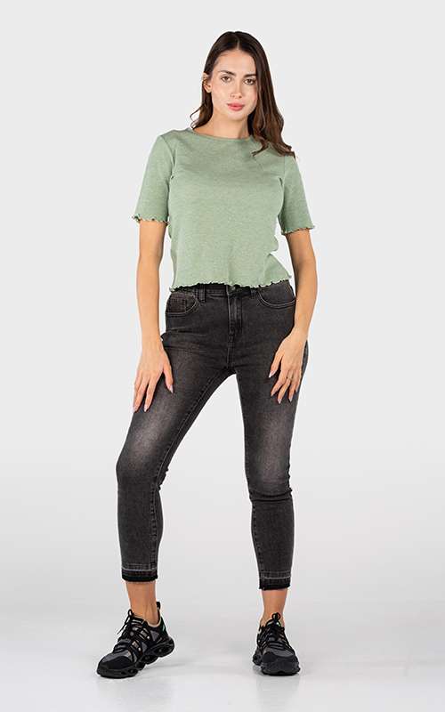 Ladies Cotton Knitted Short Sleeve T-Shirt - Light Green