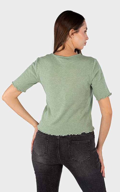 Ladies Cotton Knitted Short Sleeve T-Shirt - Light Green