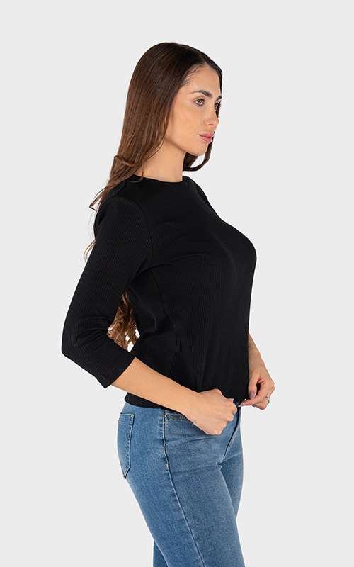 Ladies Essentials Cotton Knitted Long Sleeve T-Shirt - Black
