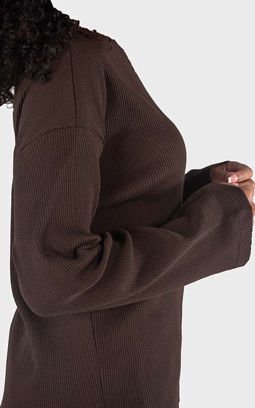 Ladies Essentials Cotton Knitted Long Sleeve T-Shirt- Dark Brown