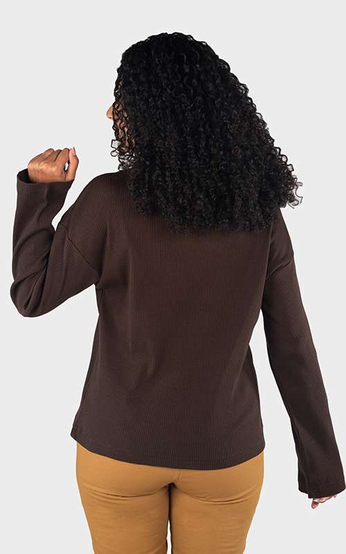 Ladies Essentials Cotton Knitted Long Sleeve T-Shirt- Dark Brown