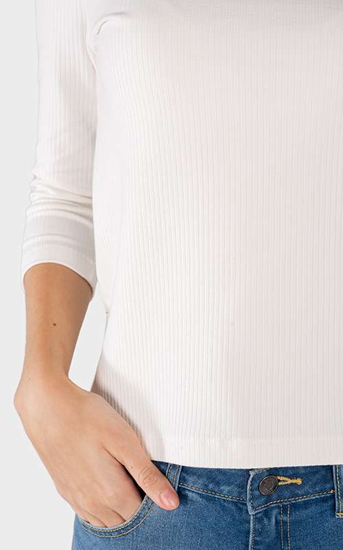 Ladies Essentials Cotton Knitted Long Sleeve T-Shirt - White