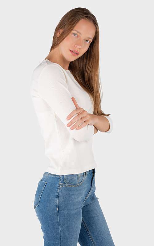 Ladies Essentials Cotton Knitted Long Sleeve T-Shirt - White