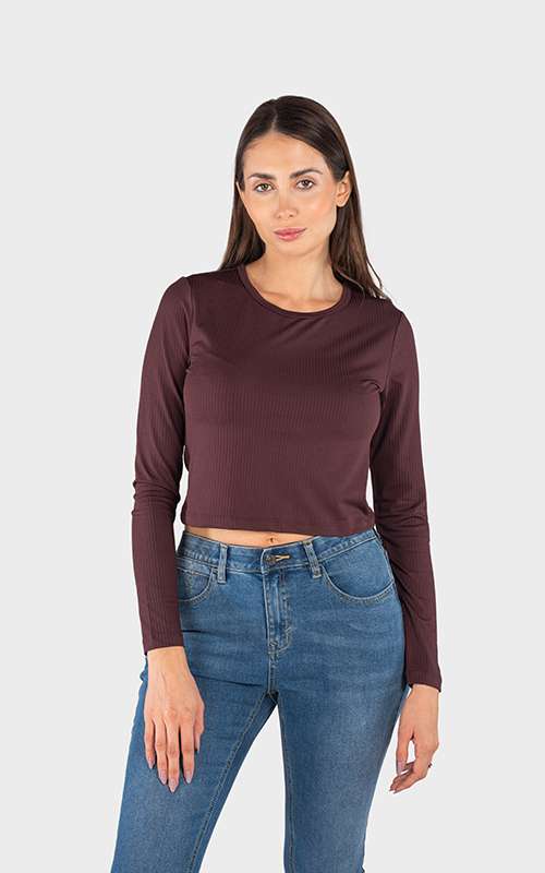 Ladies Essentials Knitted Long Sleeve T-Shirt - Dark Purple