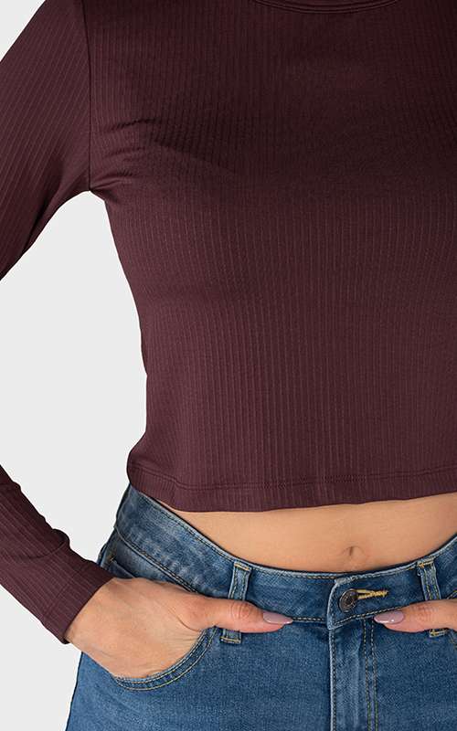 Ladies Essentials Knitted Long Sleeve T-Shirt - Dark Purple