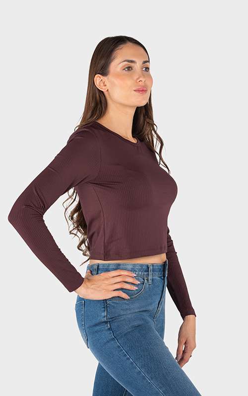 Ladies Essentials Knitted Long Sleeve T-Shirt - Dark Purple