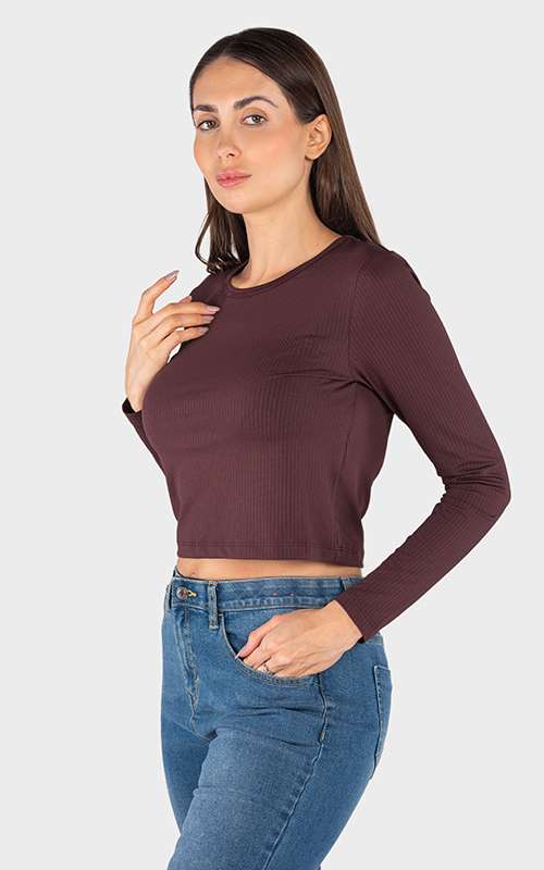 Ladies Essentials Knitted Long Sleeve T-Shirt - Dark Purple