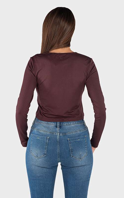 Ladies Essentials Knitted Long Sleeve T-Shirt - Dark Purple