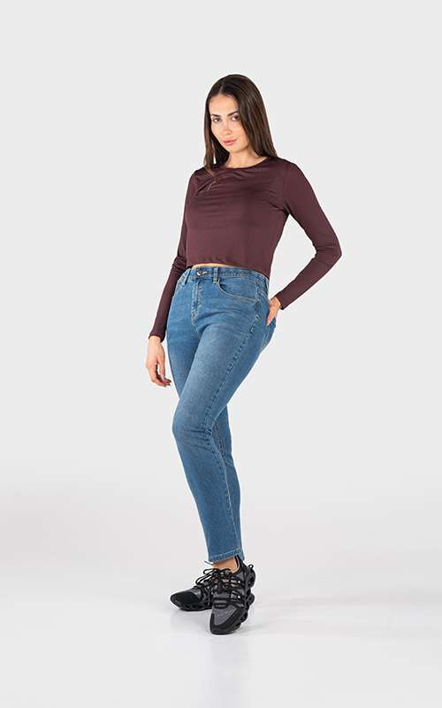 Ladies Essentials Knitted Long Sleeve T-Shirt - Dark Purple