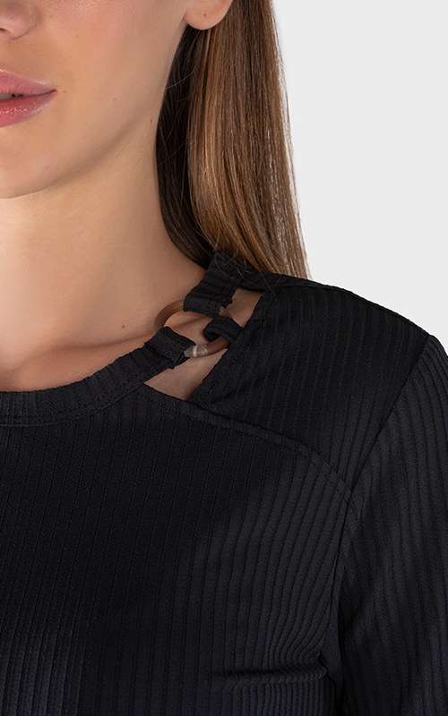 Ladies Essentials Knitted Short Sleeve T-Shirt - Black