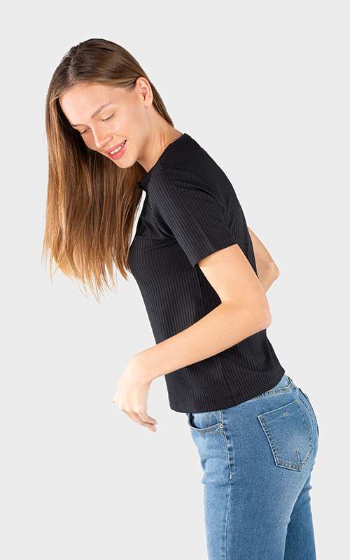 Ladies Essentials Knitted Short Sleeve T-Shirt - Black