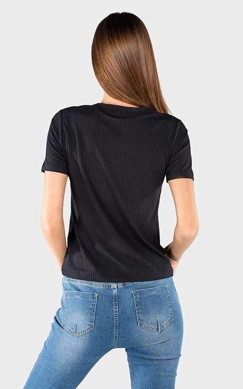 Ladies Essentials Knitted Short Sleeve T-Shirt - Black