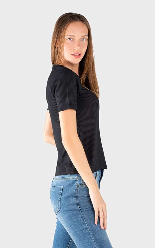 Ladies Essentials Knitted Short Sleeve T-Shirt - Black