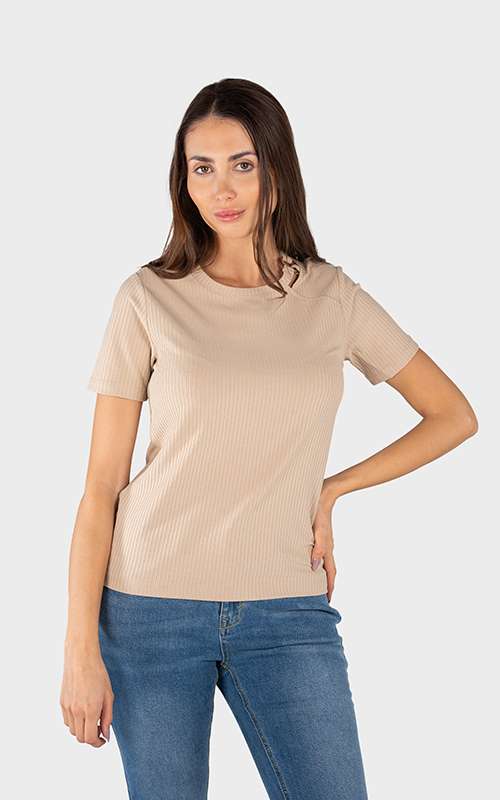 Ladies Essentials Knitted Short Sleeve T-Shirt - Khaki