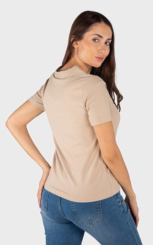 Ladies Essentials Knitted Short Sleeve T-Shirt - Khaki