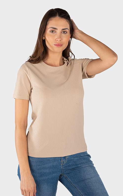 Ladies Essentials Knitted Short Sleeve T-Shirt - Khaki