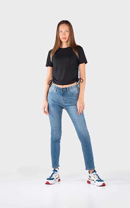 Ladies Knitted Short Sleeve T-Shirt - Black