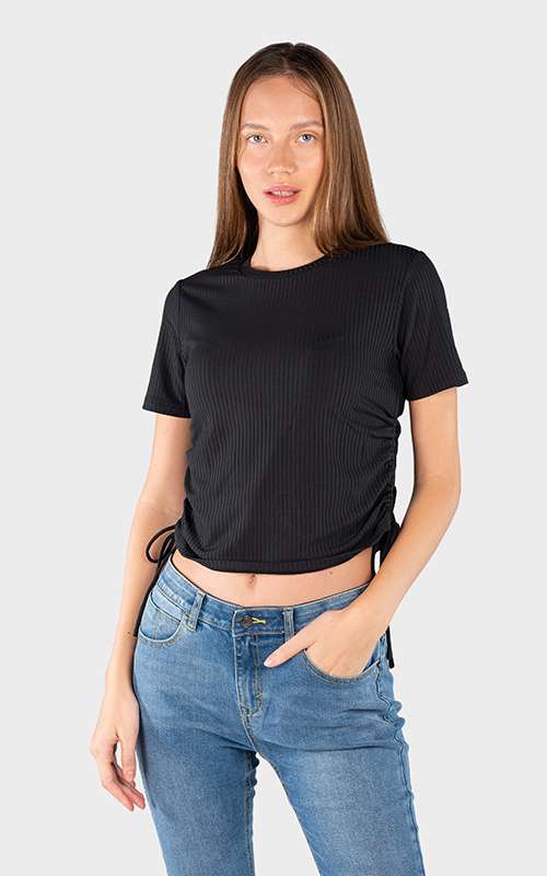 Ladies Knitted Short Sleeve T-Shirt - Black