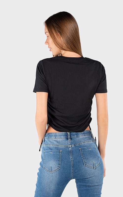 Ladies Knitted Short Sleeve T-Shirt - Black