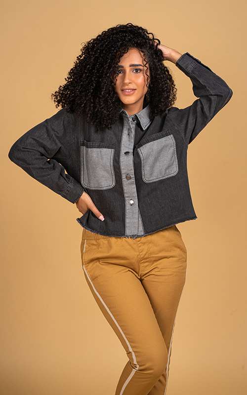 Ladies Woven Cotton Denim Blouse - Black Denim