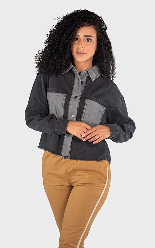 Ladies Woven Cotton Denim Blouse - Black Denim