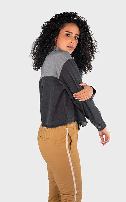 Ladies Woven Cotton Denim Blouse - Black Denim