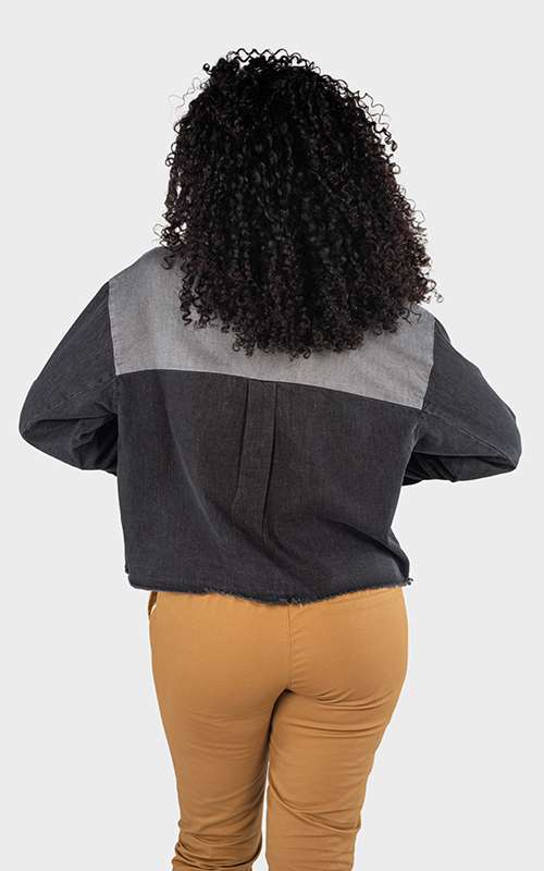 Ladies Woven Cotton Denim Blouse - Black Denim